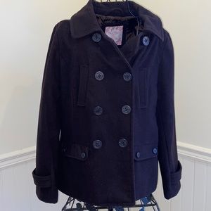 Duck head dark, dark brown pea coat. Size medium. Wool blend